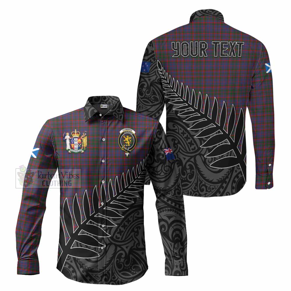 Tartan Vibes Clothing Cumming Crest Tartan Long Sleeve Button Shirt with New Zealand Silver Fern Half Style