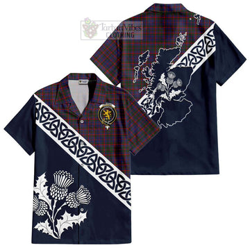 Cumming Tartan Short Sleeve Button Shirt Featuring Thistle and Scotland Map