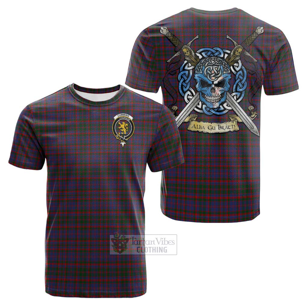 Tartan Vibes Clothing Cumming Tartan Cotton T-shirt with Family Crest Celtic Skull Style