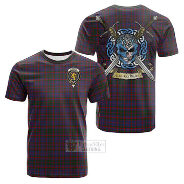 Cumming Tartan Cotton T-shirt with Family Crest Celtic Skull Style