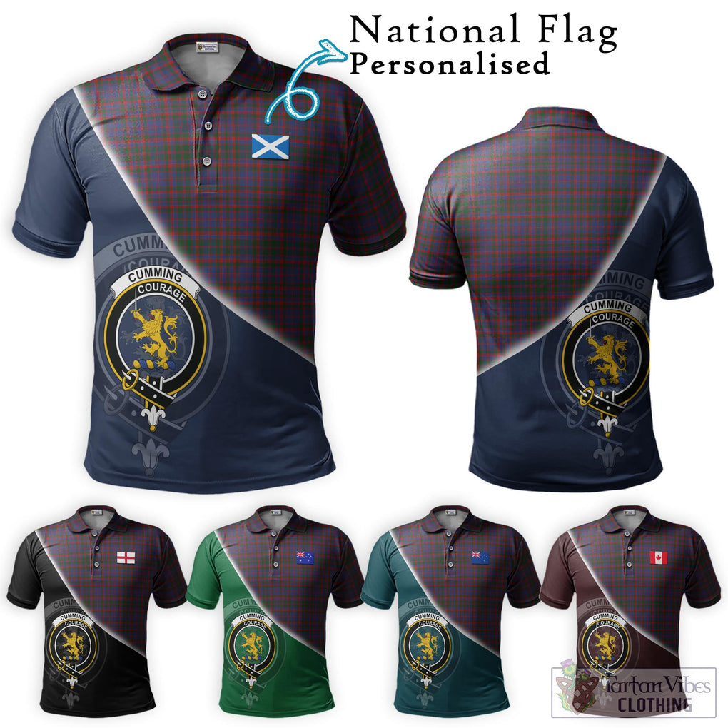 Cumming Tartan Polo Shirt with Personalised National Flag and Family Crest Half Style Maroon - Tartanvibesclothing Shop