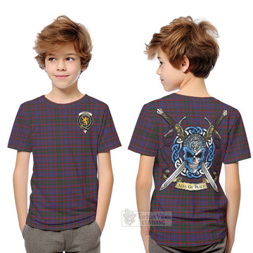 Cumming Tartan Kid T-Shirt with Family Crest Celtic Skull Style