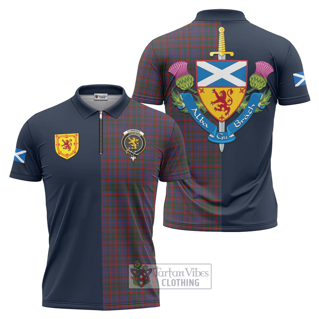 Tartan Vibes Clothing Cumming Tartan Zipper Polo Shirt with Scottish Lion Royal Arm Half Style