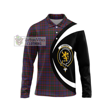 Cumming Tartan Long Sleeve Polo Shirt with Family Crest Circle Style