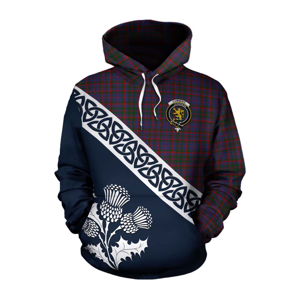 Tartan Vibes Clothing Cumming Tartan Cotton Hoodie Featuring Thistle and Scotland Map