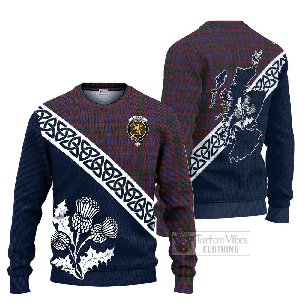 Tartan Vibes Clothing Cumming Tartan Knitted Sweater Featuring Thistle and Scotland Map