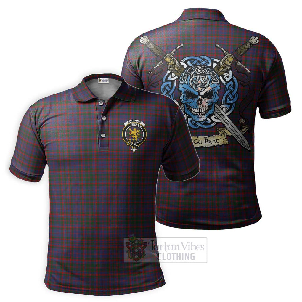 Tartan Vibes Clothing Cumming Tartan Polo Shirt with Family Crest Celtic Skull Style