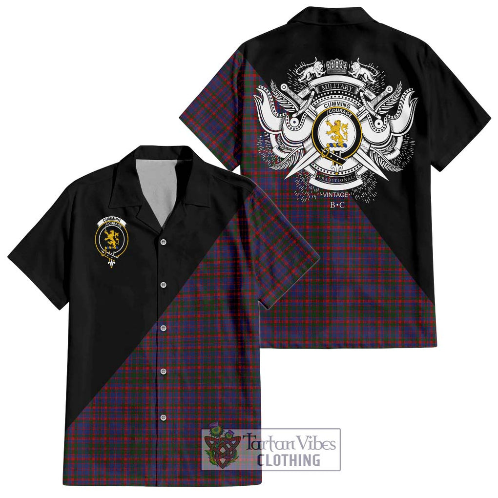 Cumming Tartan Short Sleeve Button Shirt with Family Crest and Military Logo Style Kid - Tartanvibesclothing Shop