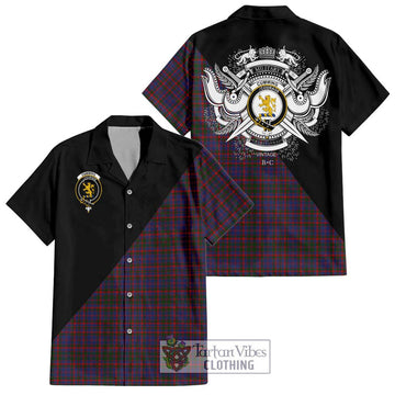 Cumming Tartan Short Sleeve Button Shirt with Family Crest and Military Logo Style