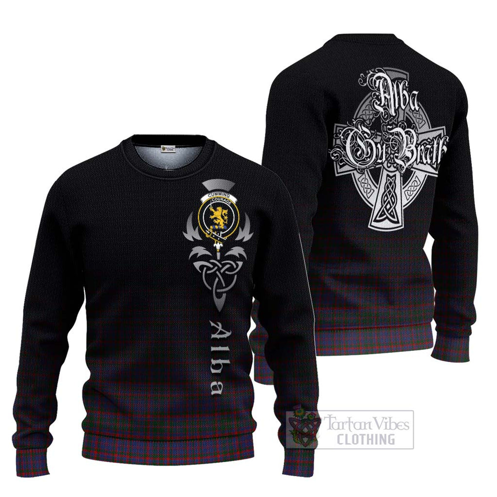 Tartan Vibes Clothing Cumming Tartan Knitted Sweater Featuring Alba Gu Brath Family Crest Celtic Inspired