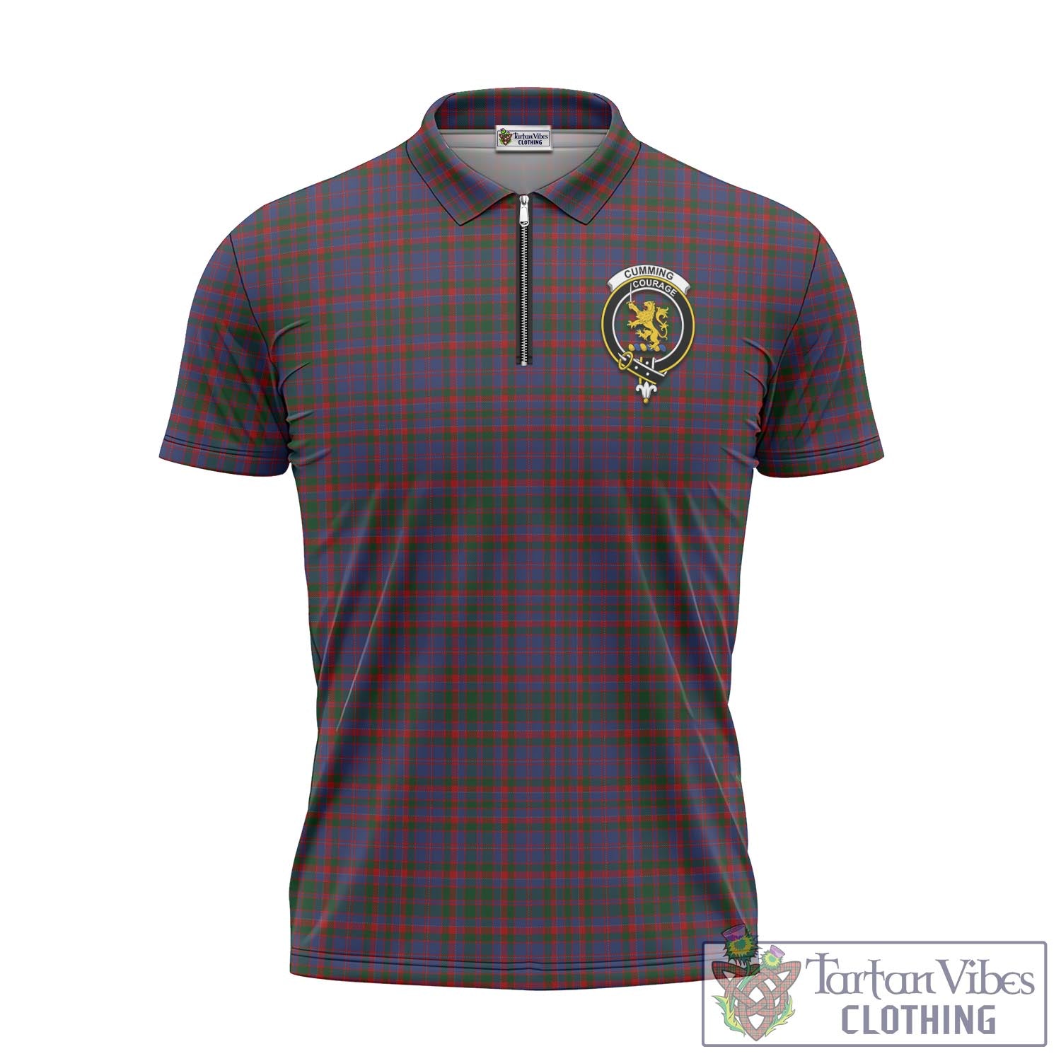 Tartan Vibes Clothing Cumming Tartan Zipper Polo Shirt with Family Crest