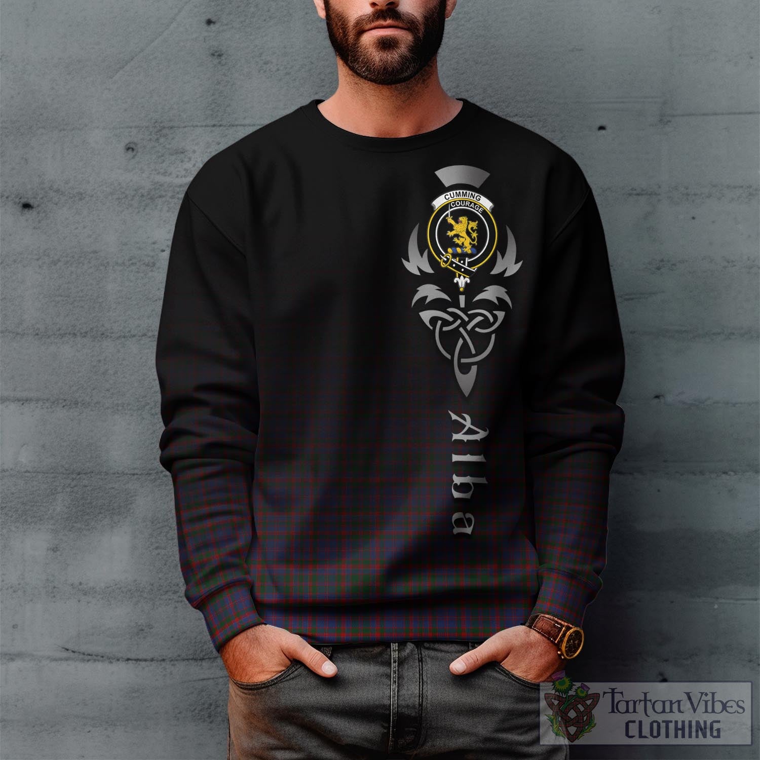 Tartan Vibes Clothing Cumming Tartan Sweatshirt Featuring Alba Gu Brath Family Crest Celtic Inspired