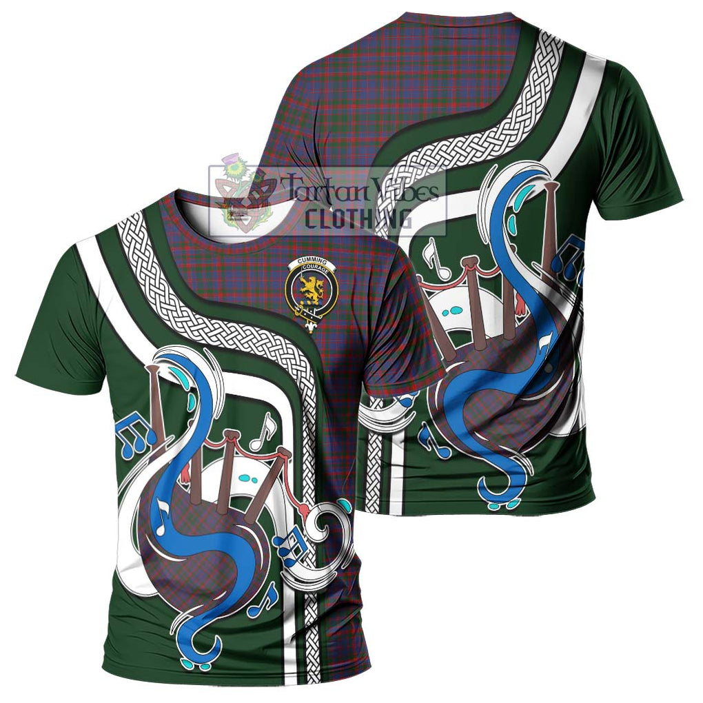 Cumming Tartan T-Shirt with Epic Bagpipe Style - Tartanvibesclothing Shop