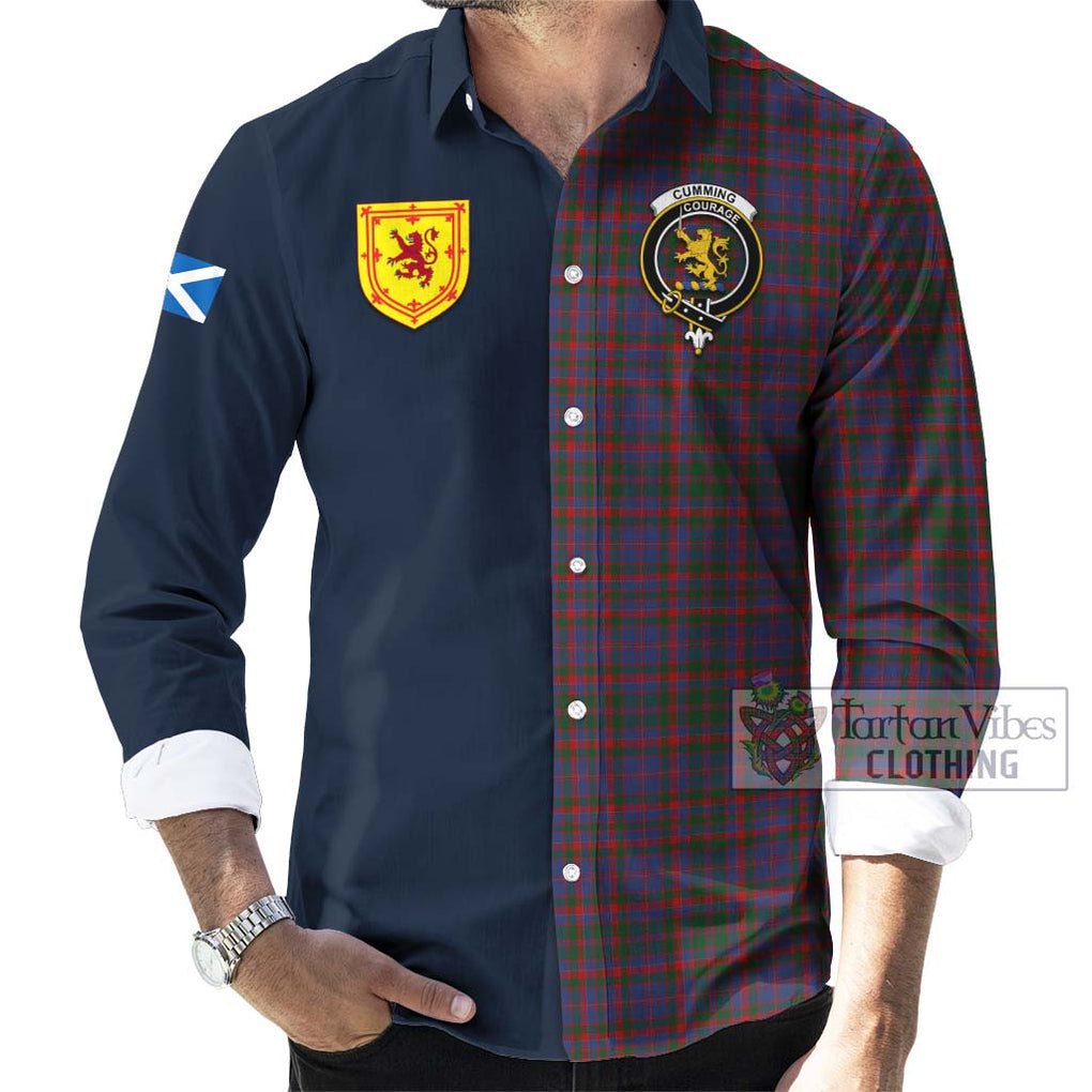 Tartan Vibes Clothing Cumming Tartan Long Sleeve Button Shirt with Scottish Lion Royal Arm Half Style