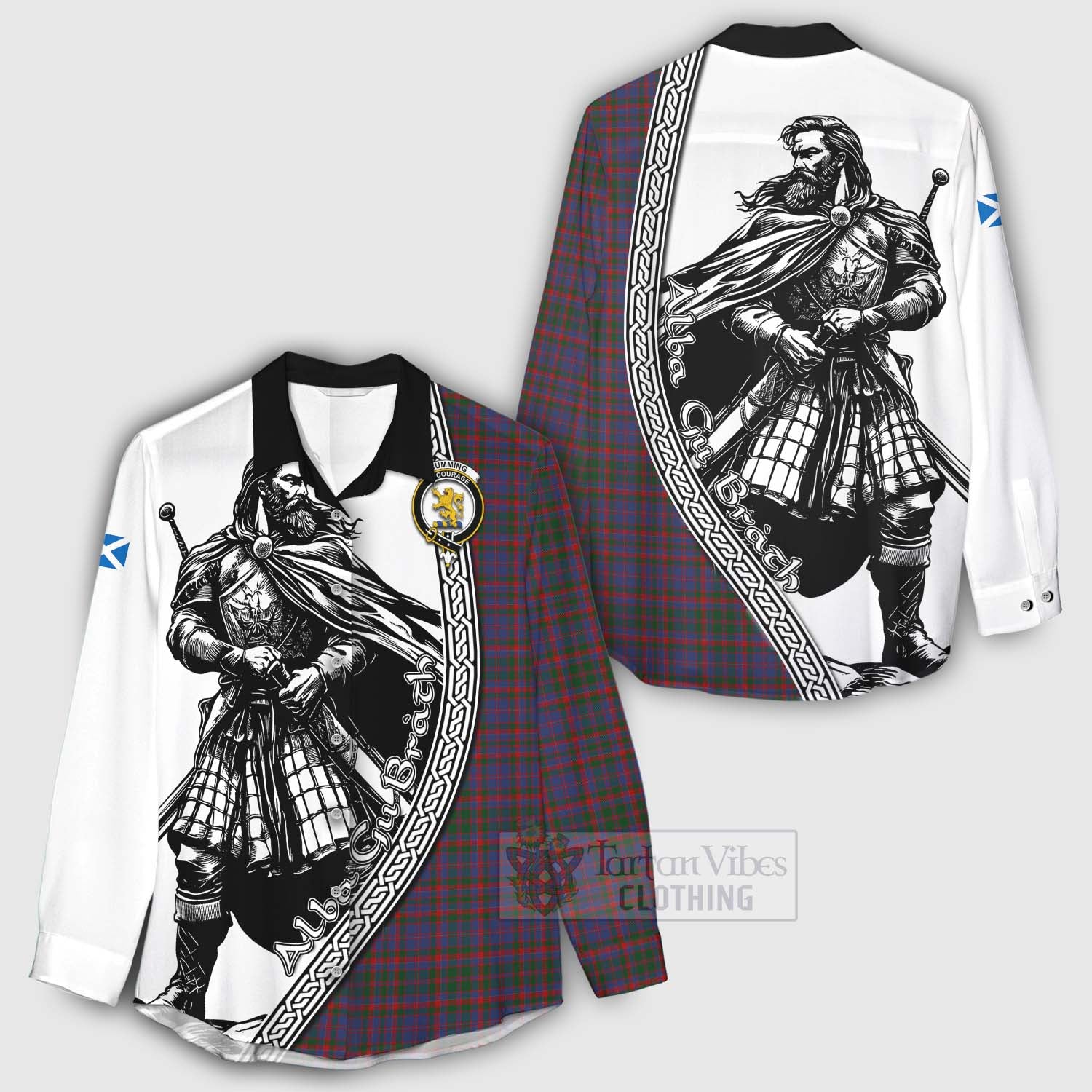 Tartan Vibes Clothing Cumming Tartan Clan Crest Women's Casual Shirt with Highlander Warrior Celtic Style