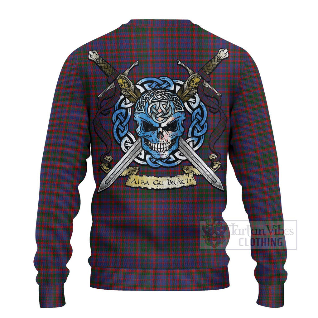 Tartan Vibes Clothing Cumming Tartan Knitted Sweater with Family Crest Celtic Skull Style