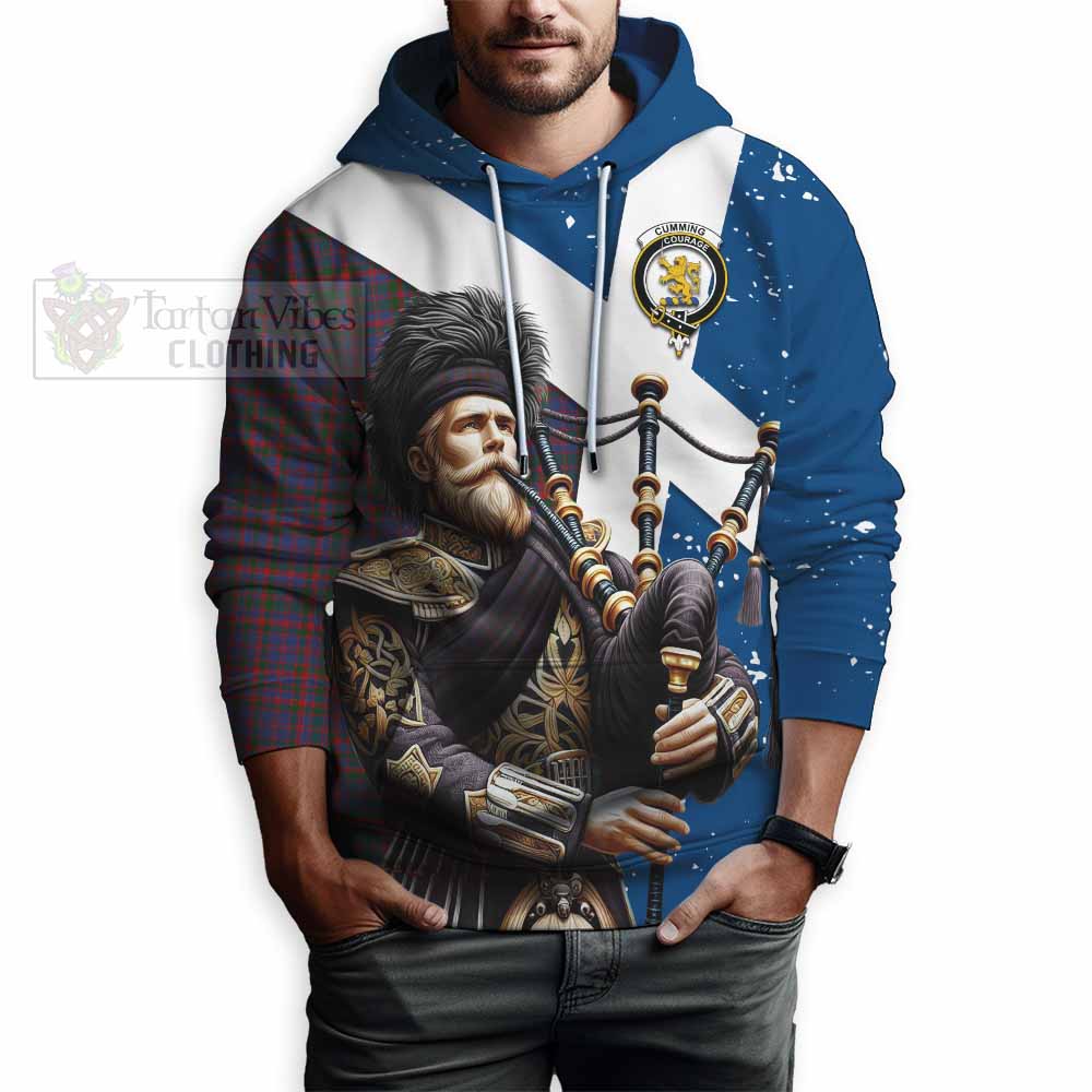 Tartan Vibes Clothing Cumming Tartan Hoodie with Family Crest Scottish Bagpiper Vibes