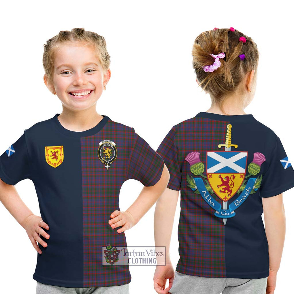 Tartan Vibes Clothing Cumming Tartan Kid T-Shirt with Scottish Lion Royal Arm Half Style