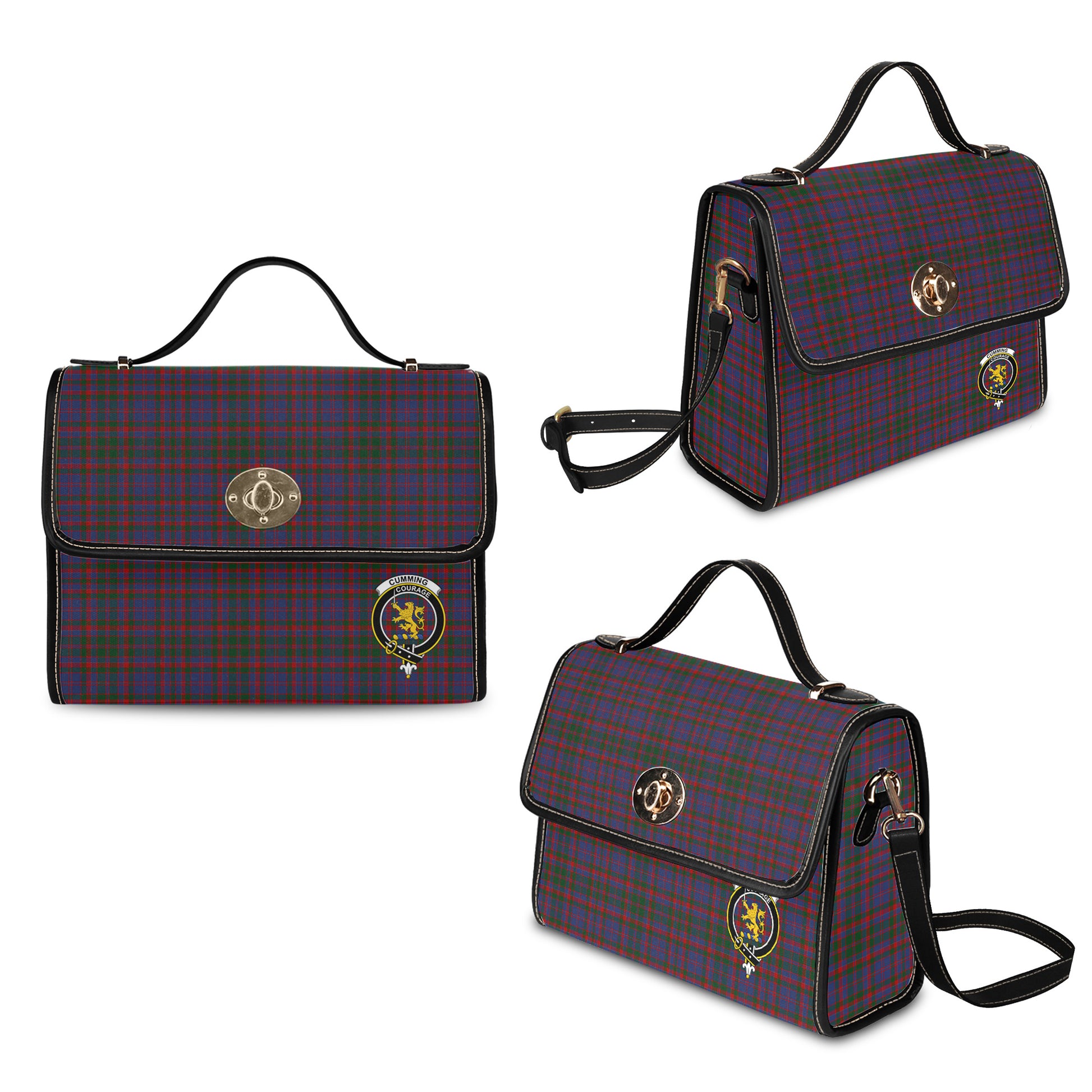 cumming-tartan-leather-strap-waterproof-canvas-bag-with-family-crest