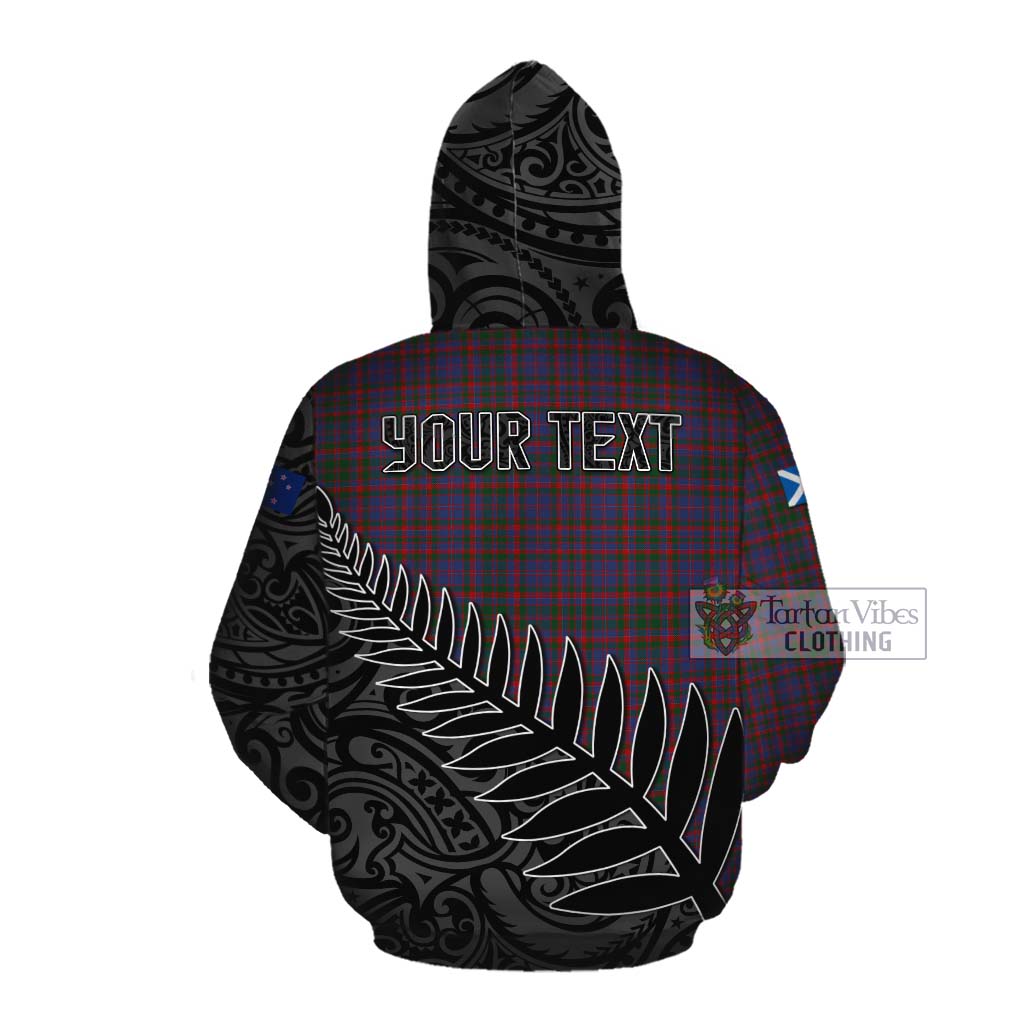 Tartan Vibes Clothing Cumming Crest Tartan Cotton Hoodie with New Zealand Silver Fern Half Style