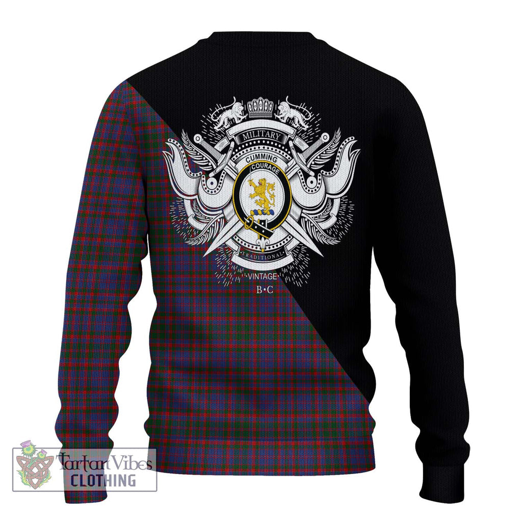 Cumming Tartan Knitted Sweater with Family Crest and Military Logo Style - Tartanvibesclothing Shop