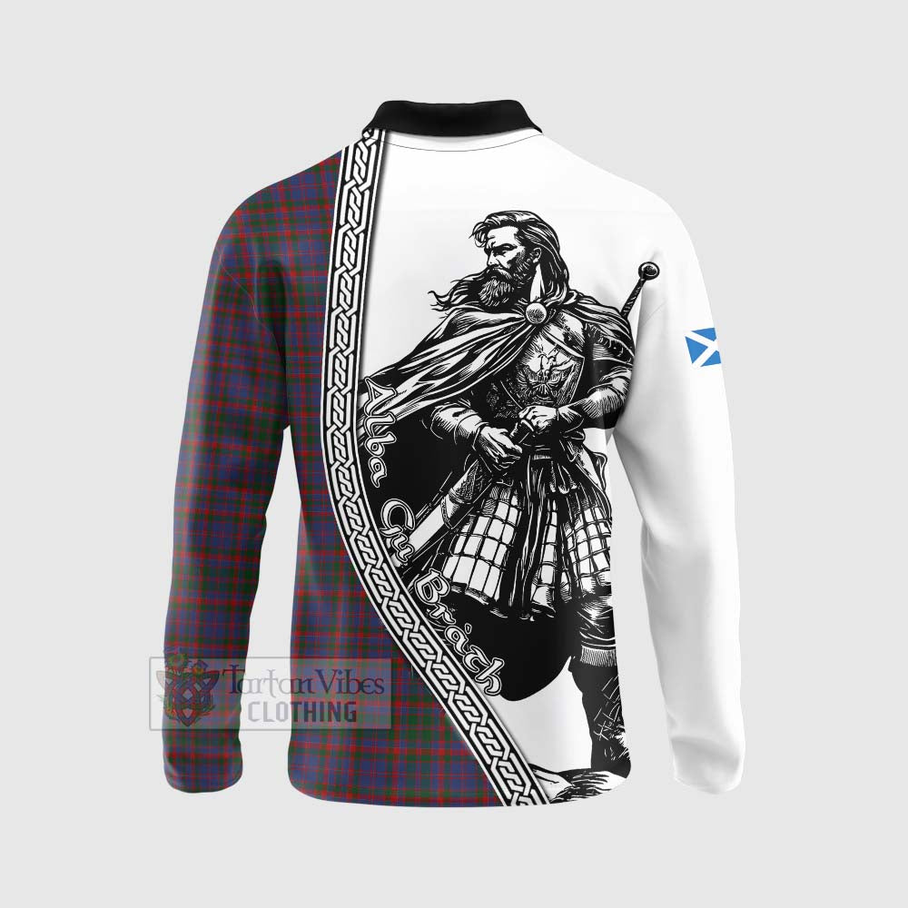 Tartan Vibes Clothing Cumming Tartan Clan Crest Long Sleeve Polo Shirt with Highlander Warrior Celtic Style