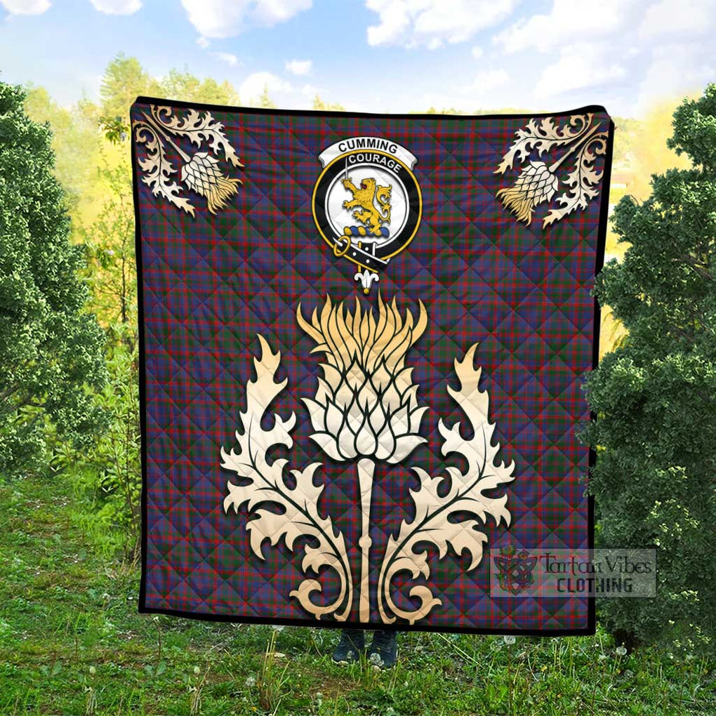 Tartan Vibes Clothing Cumming Tartan Quilt with Family Crest and Golden Thistle Style