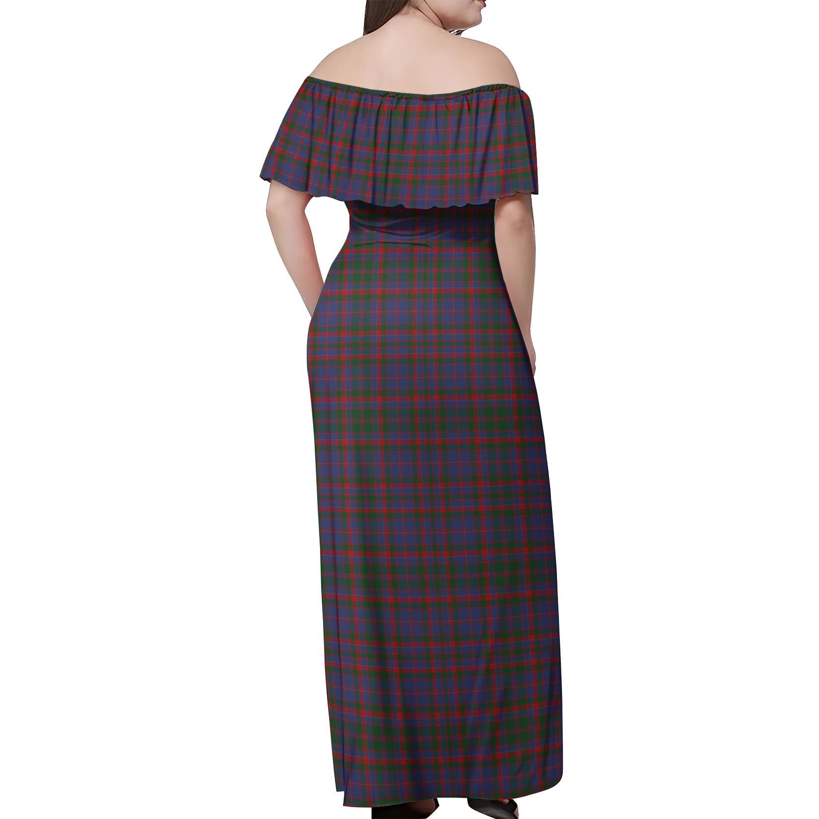 Cumming Tartan Off Shoulder Long Dress - Tartanvibesclothing