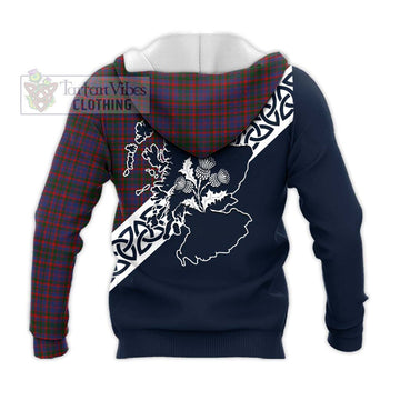 Cumming Tartan Knitted Hoodie Featuring Thistle and Scotland Map