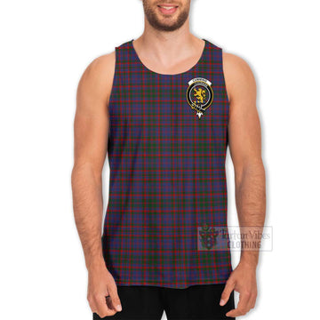 Cumming Tartan Men's Tank Top with Family Crest and Bearded Skull Holding Bottles of Whiskey