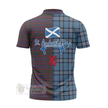 Cumming Tartan Zipper Polo Shirt Happy St. Andrew's Day Half Tartan Style