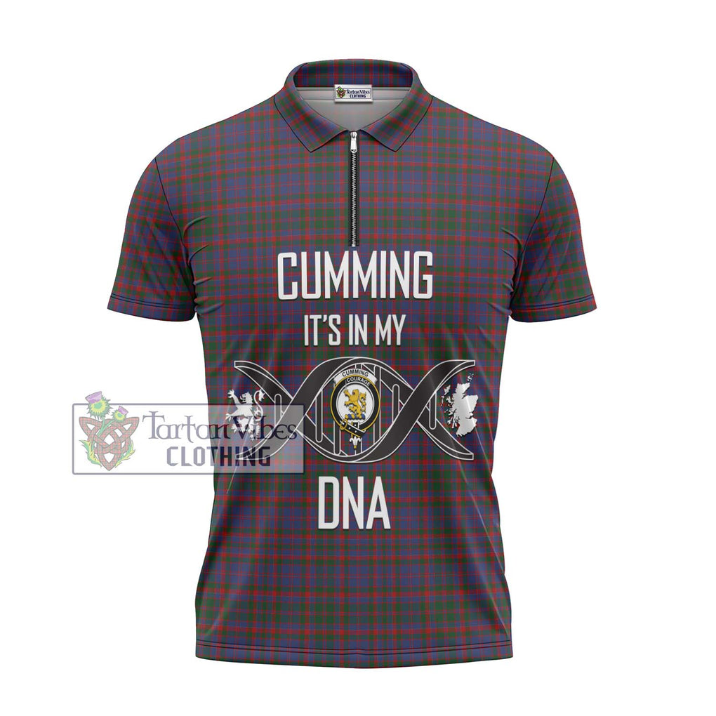 Cumming Tartan Zipper Polo Shirt with Family Crest DNA In Me Style - Tartanvibesclothing Shop