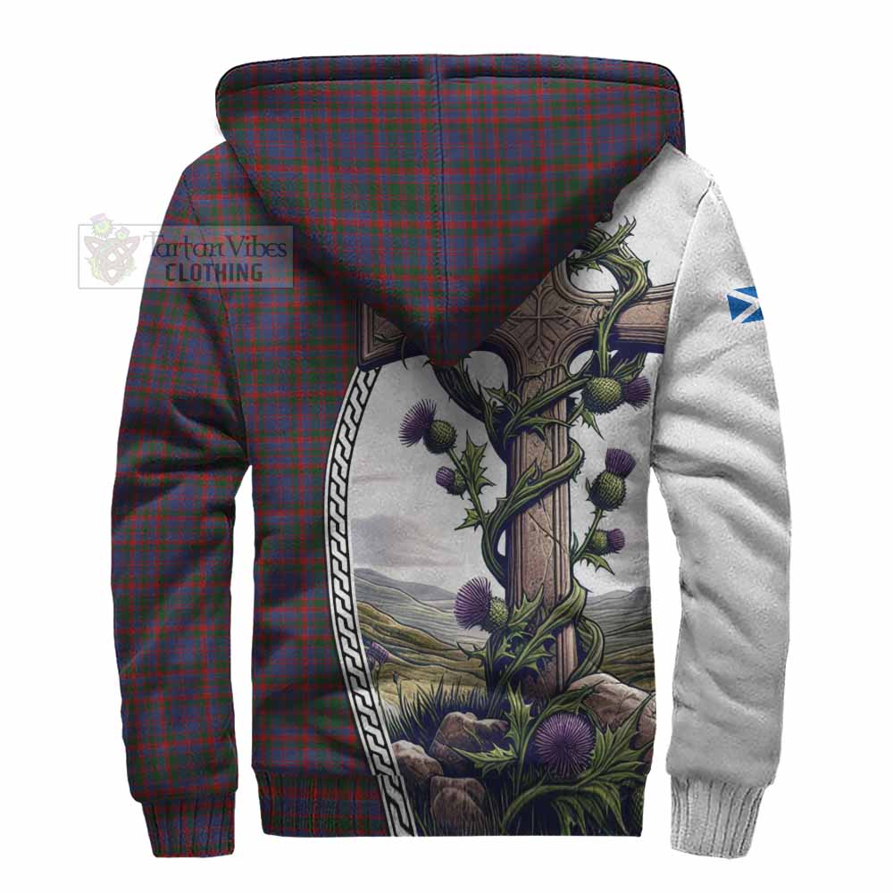 Tartan Vibes Clothing Cumming Tartan Sherpa Hoodie with Family Crest and St. Andrew's Cross Accented by Thistle Vines