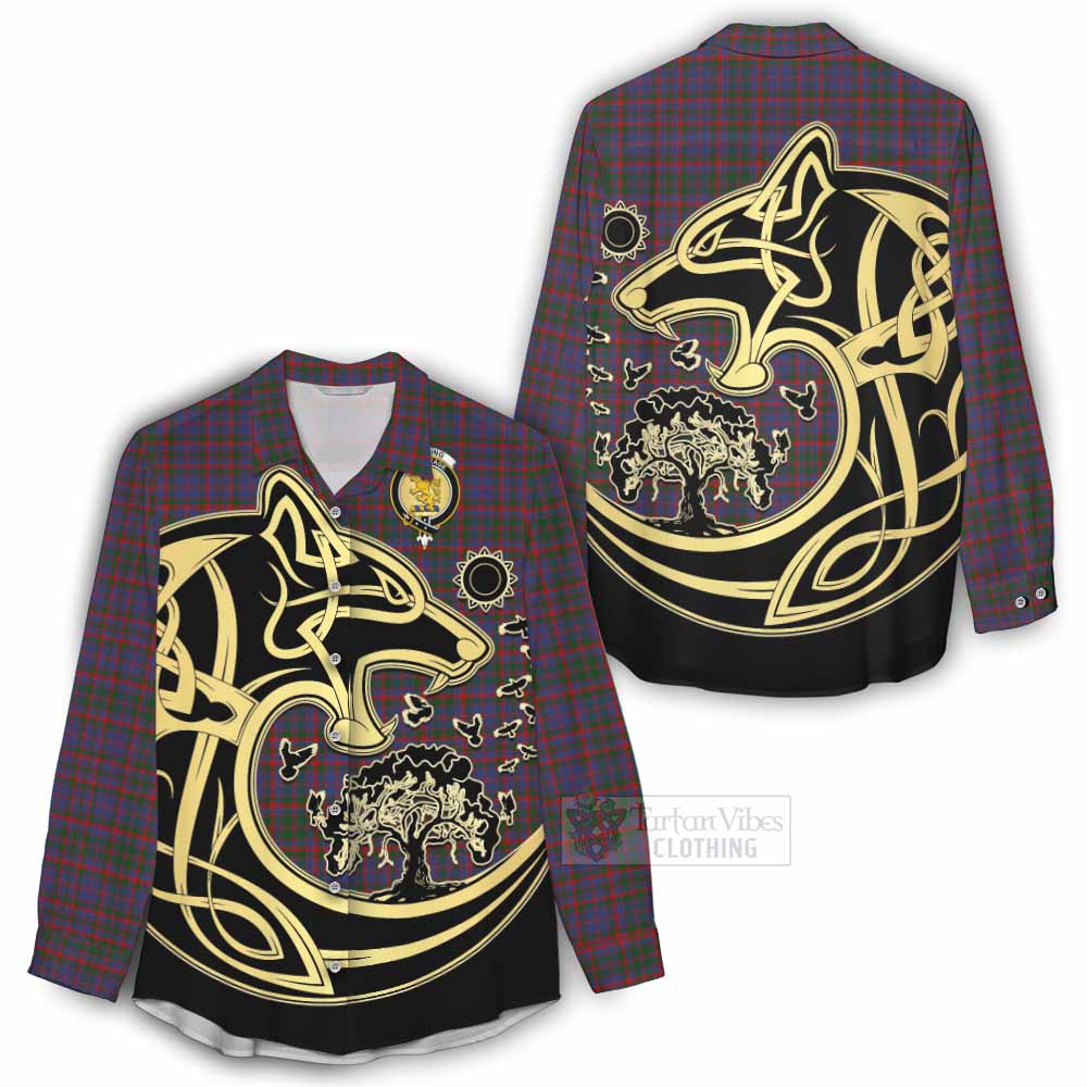 Tartan Vibes Clothing Cumming Tartan Women's Casual Shirt with Family Crest Celtic Wolf Style