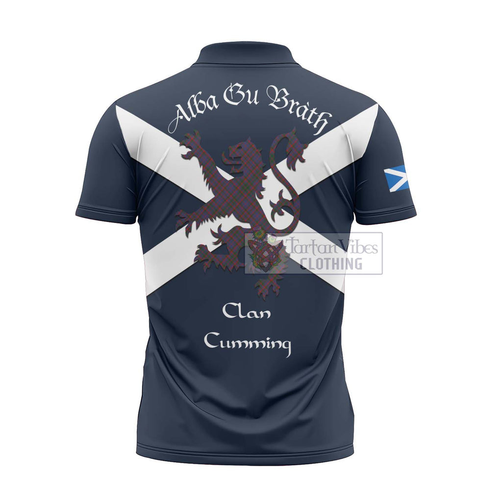 Tartan Vibes Clothing Cumming Tartan Lion Rampant Zipper Polo Shirt – Proudly Display Your Heritage with Alba Gu Brath and Clan Name