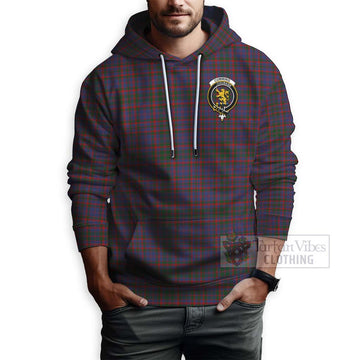 Cumming Tartan Hoodie with Family Crest and Bearded Skull Holding Bottles of Whiskey