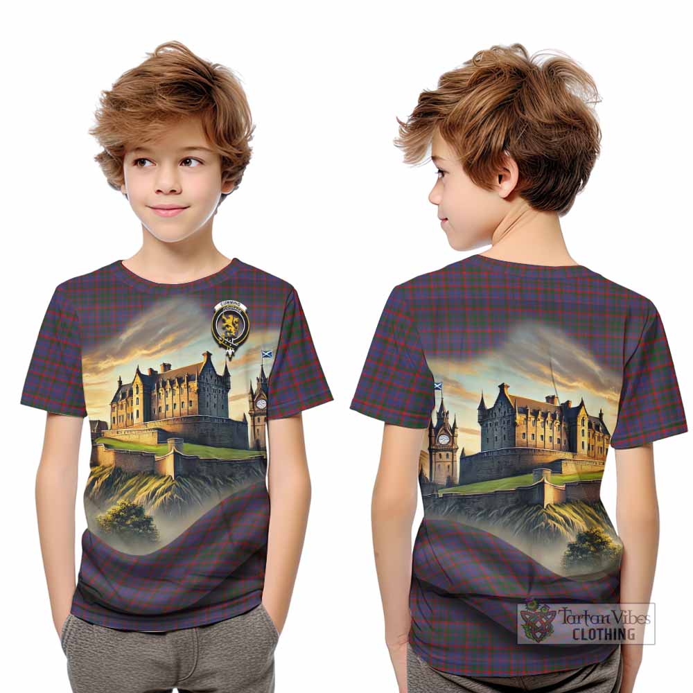 Cumming Tartan Family Crest Kid T-Shirt with Scottish Ancient Castle Style - Tartan Vibes Clothing