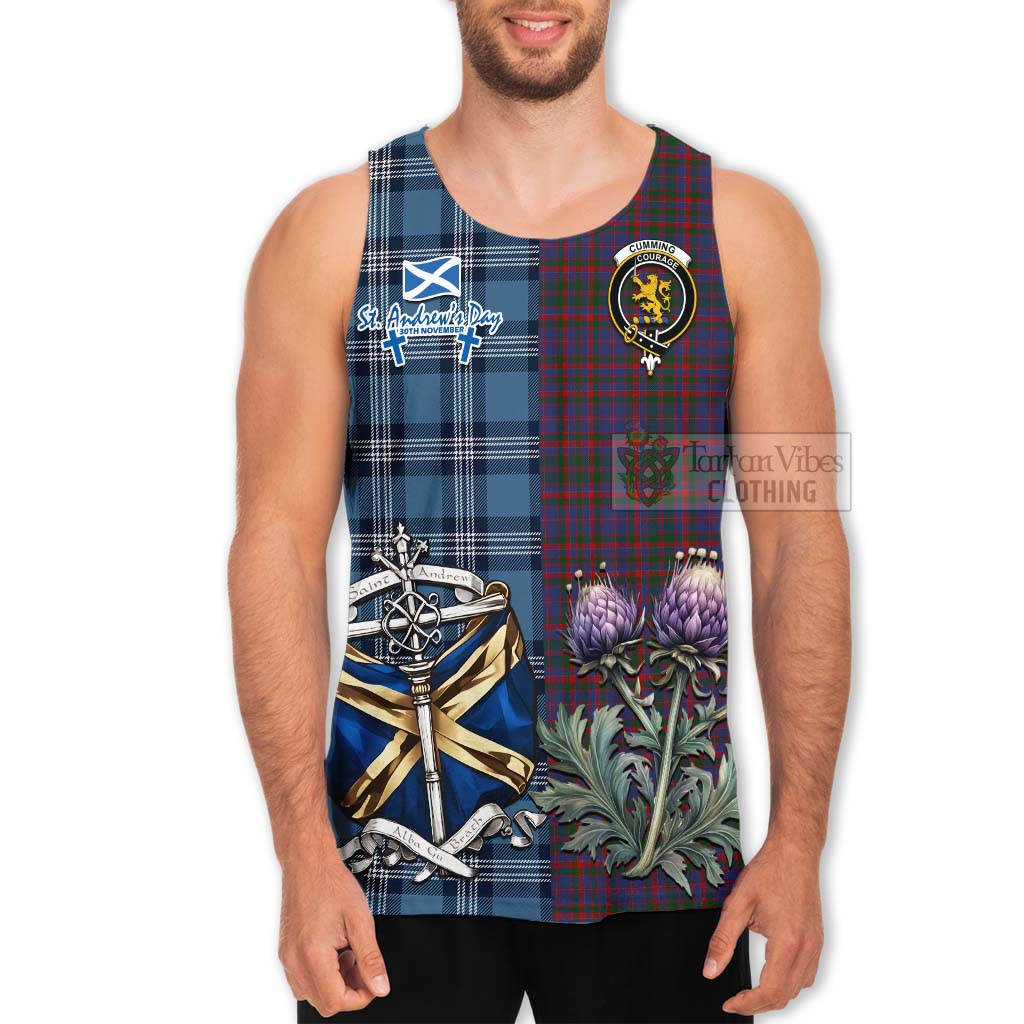 Tartan Vibes Clothing Cumming Tartan Men's Tank Top Happy St. Andrew's Day Half Tartan Style