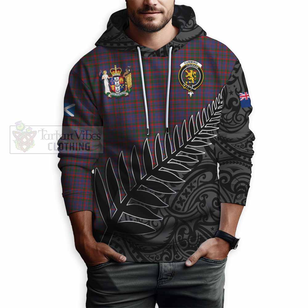 Tartan Vibes Clothing Cumming Crest Tartan Hoodie with New Zealand Silver Fern Half Style