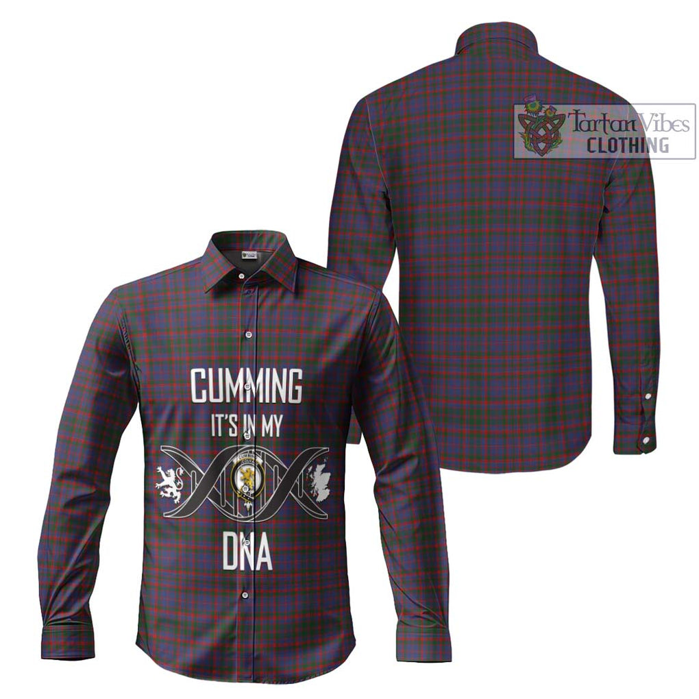 Cumming Tartan Long Sleeve Button Shirt with Family Crest DNA In Me Style Men's Shirt - Tartanvibesclothing Shop