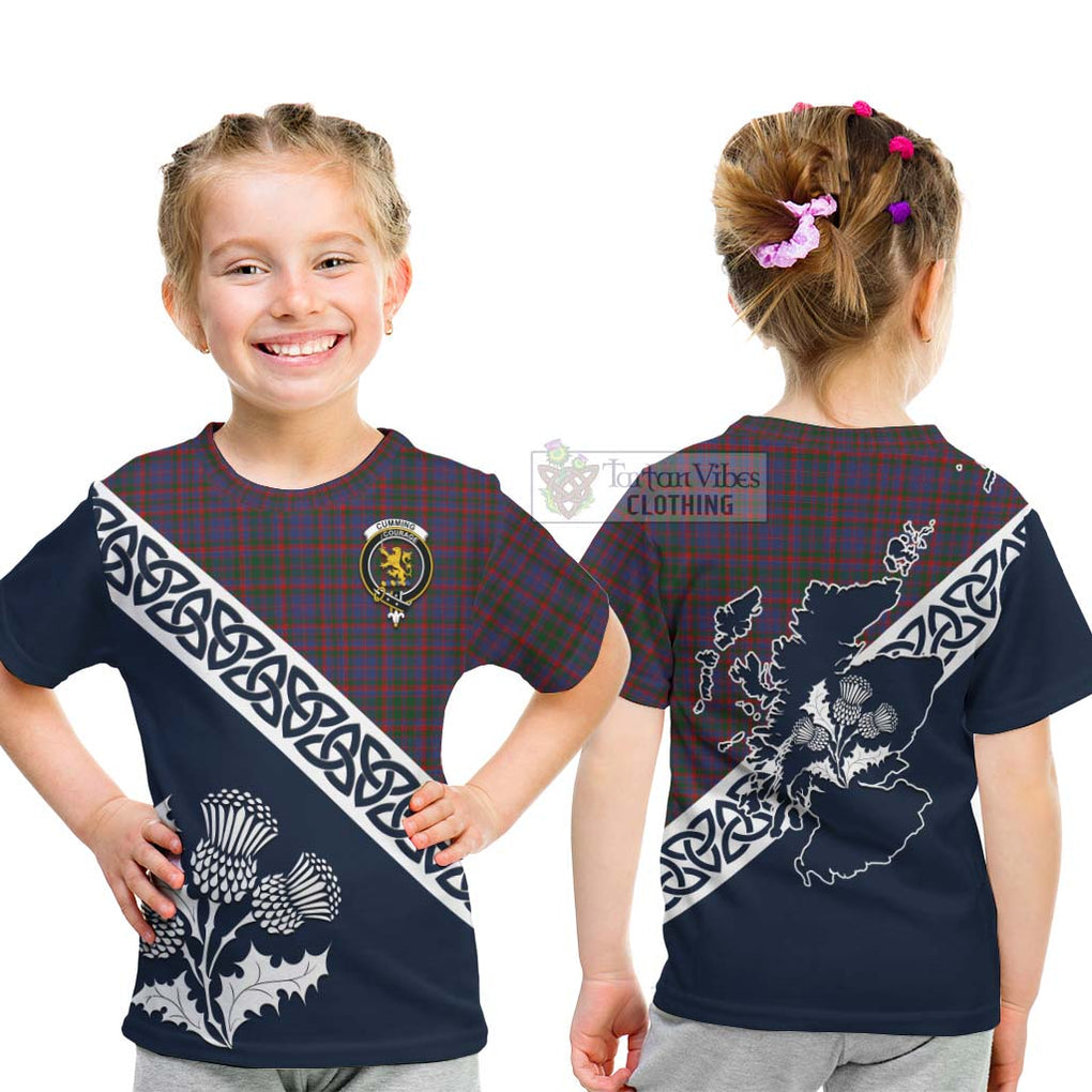 Tartan Vibes Clothing Cumming Tartan Kid T-Shirt Featuring Thistle and Scotland Map