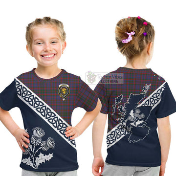 Cumming Tartan Kid T-Shirt Featuring Thistle and Scotland Map