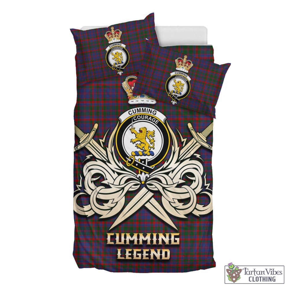 Tartan Vibes Clothing Cumming Tartan Bedding Set with Clan Crest and the Golden Sword of Courageous Legacy