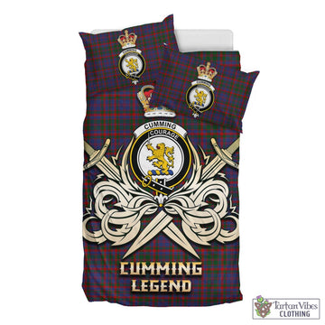 Cumming Tartan Bedding Set with Clan Crest and the Golden Sword of Courageous Legacy