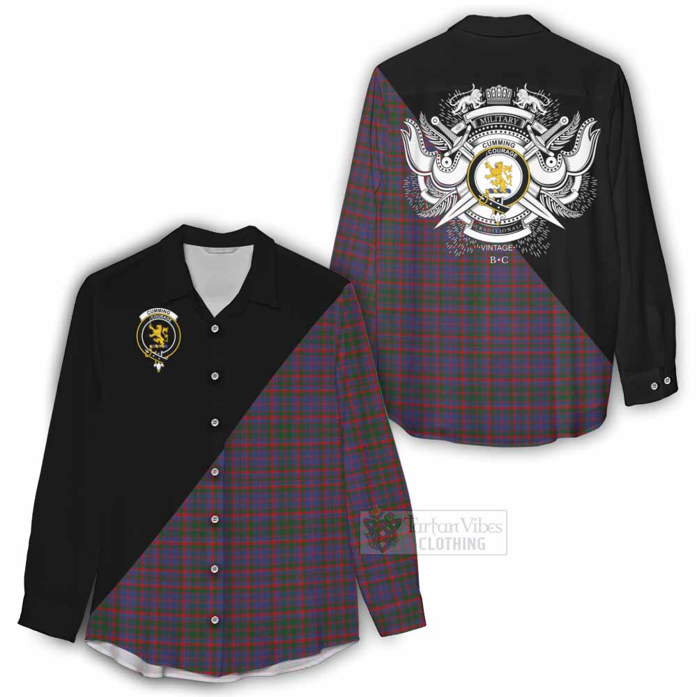 Tartan Vibes Clothing Cumming Tartan Women's Casual Shirt with Family Crest and Military Logo Style