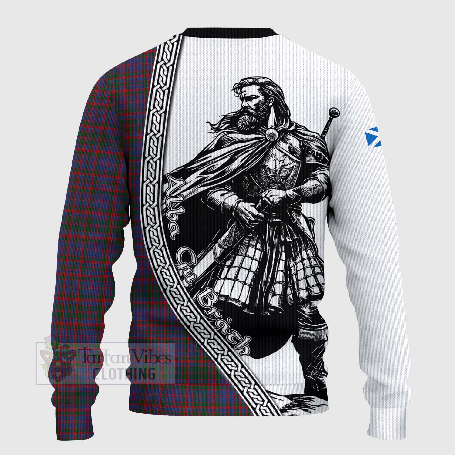 Tartan Vibes Clothing Cumming Tartan Clan Crest Knitted Sweater with Highlander Warrior Celtic Style