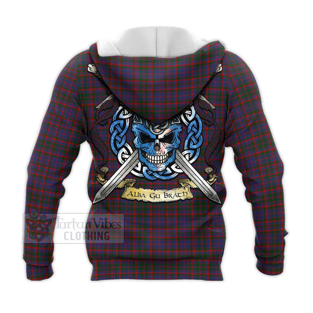 Tartan Vibes Clothing Cumming Tartan Knitted Hoodie with Family Crest Celtic Skull Style