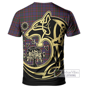 Cumming Tartan T-Shirt with Family Crest Celtic Wolf Style