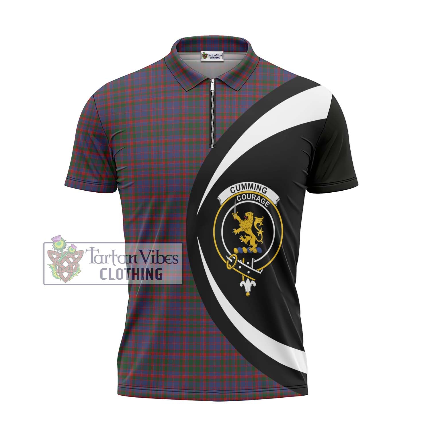 Tartan Vibes Clothing Cumming Tartan Zipper Polo Shirt with Family Crest Circle Style