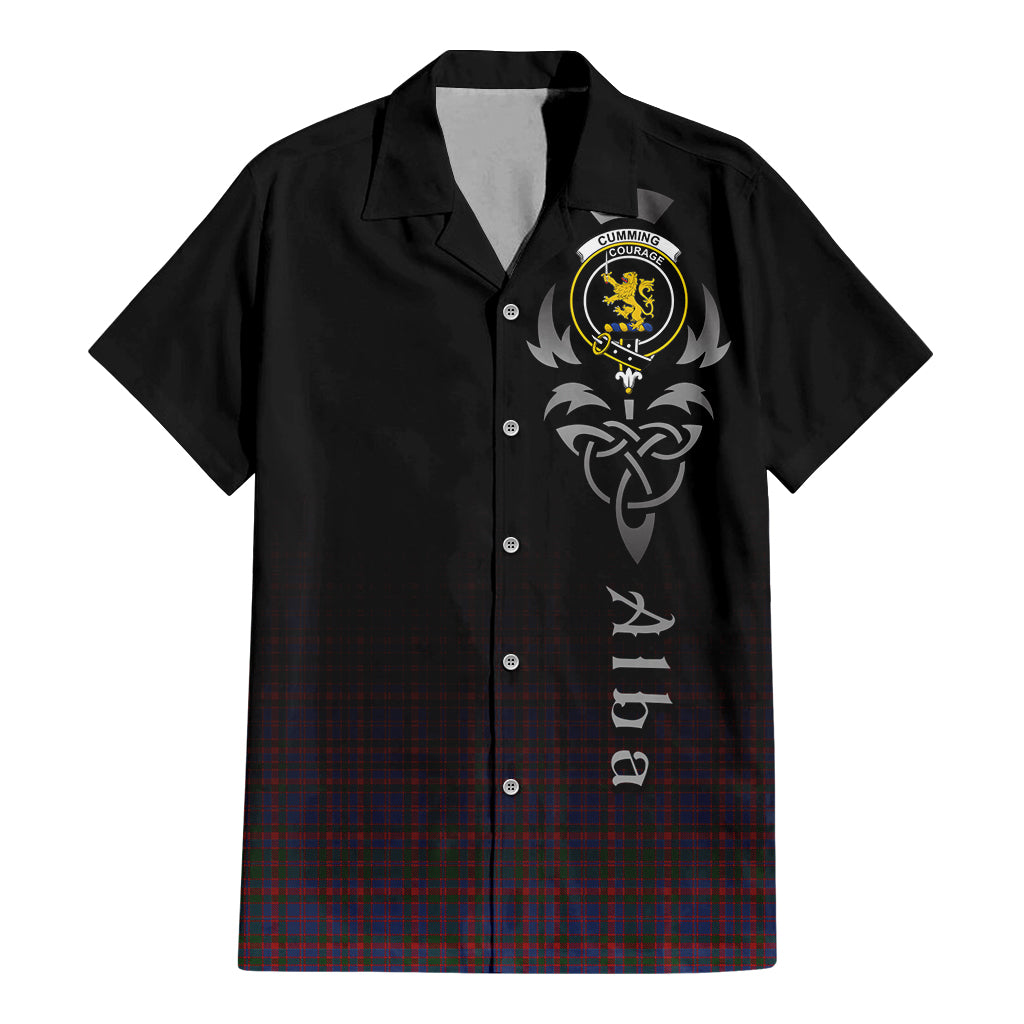 Tartan Vibes Clothing Cumming Tartan Short Sleeve Button Up Featuring Alba Gu Brath Family Crest Celtic Inspired